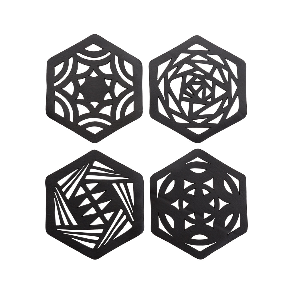 Hexagon Handcrafted Recycled Rubber Coaster - A set of 2 or 4