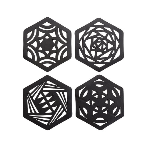 Hexagon Handcrafted Recycled Rubber Coaster - A set of 2 or 4