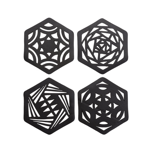 Hexagon Handcrafted Recycled Rubber Coaster - A set of 2 or 4