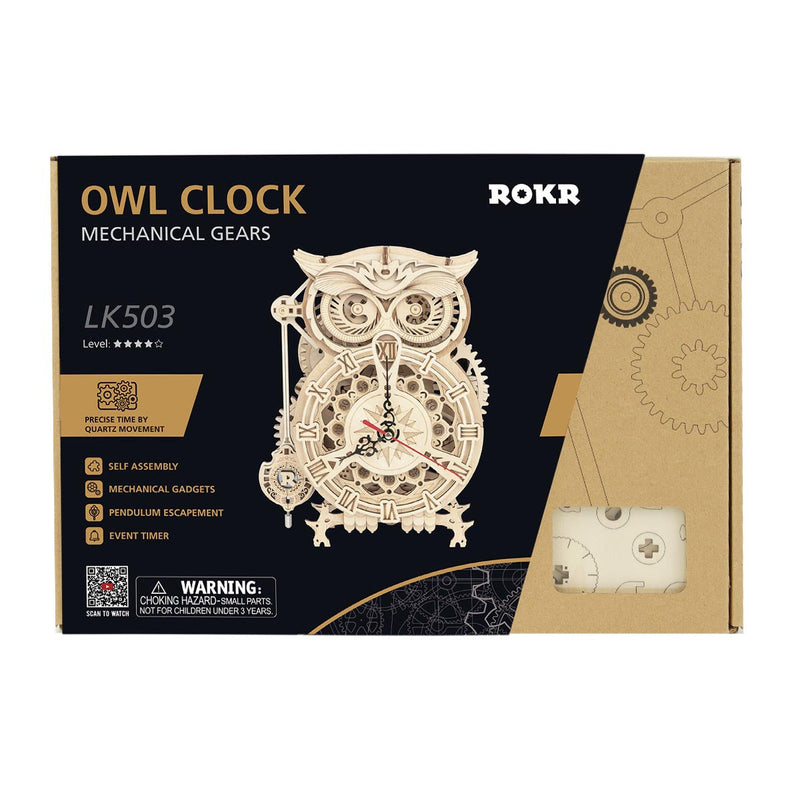 ROKR Owl Clock Mechanical Gears 3D Wooden Puzzle